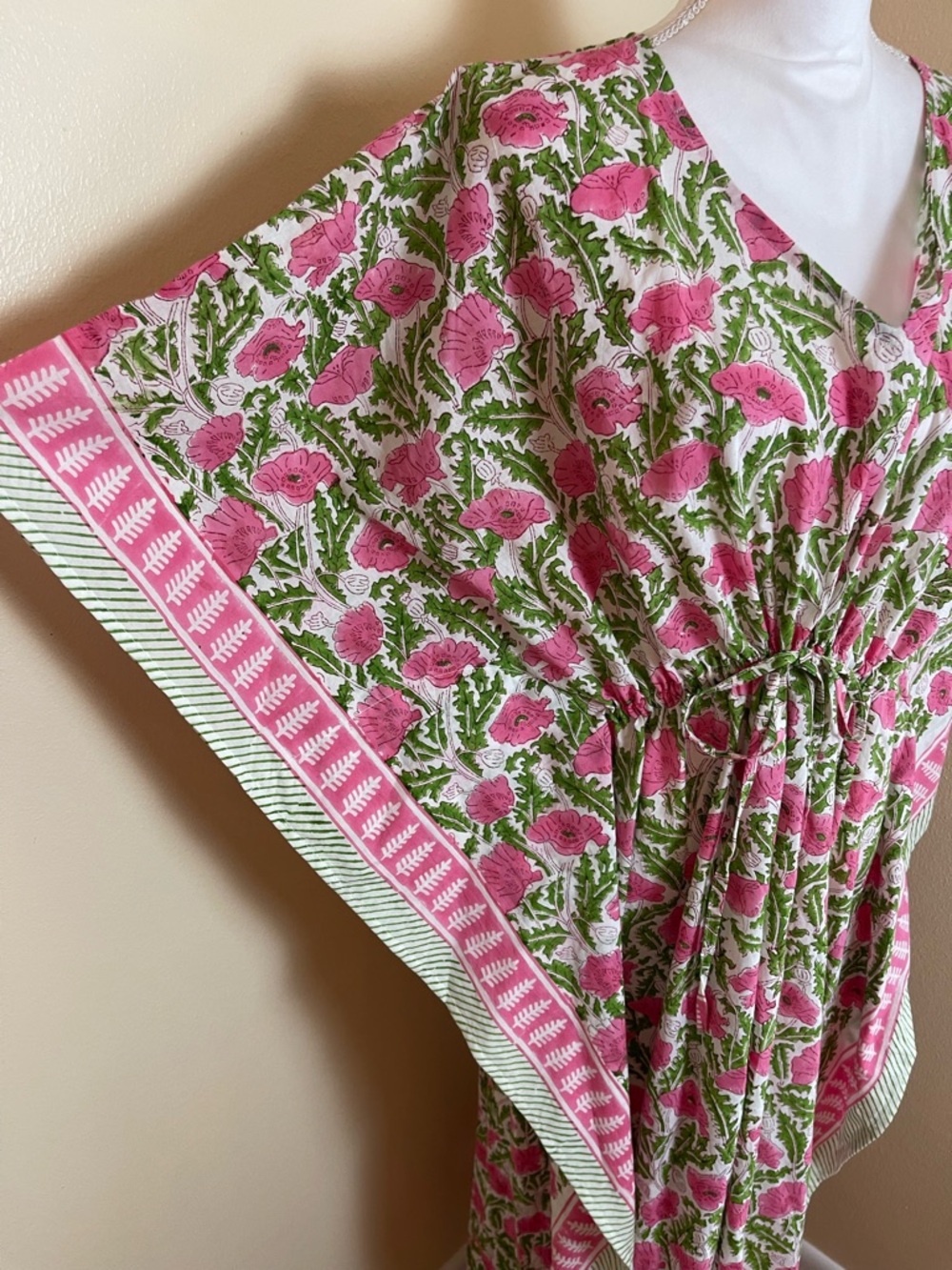 Boho Floral Caftan Maxi Dress Cotton Kaftan Resort Vacation Folk Print Artsy OS - Picture 14 of 14